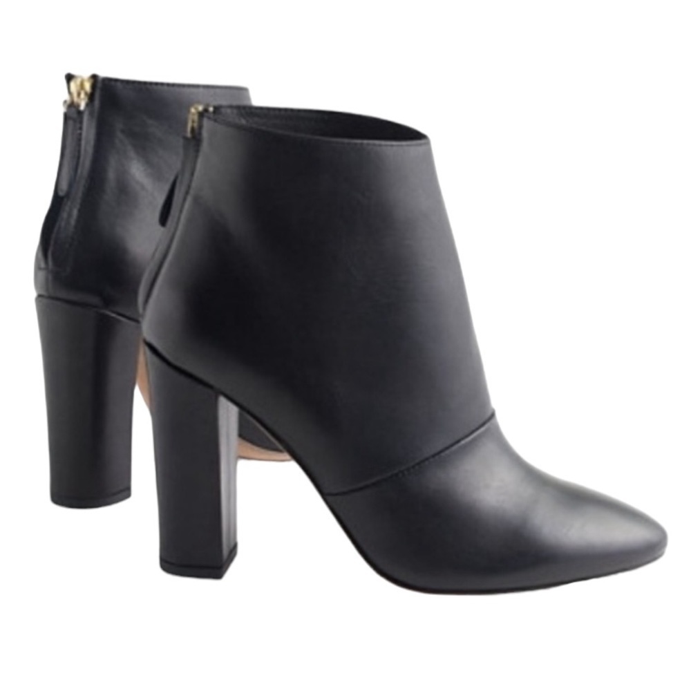 J.Crew Adele Leather Ankle Heel Boots, Zipper Closure, Black, Size 8.5